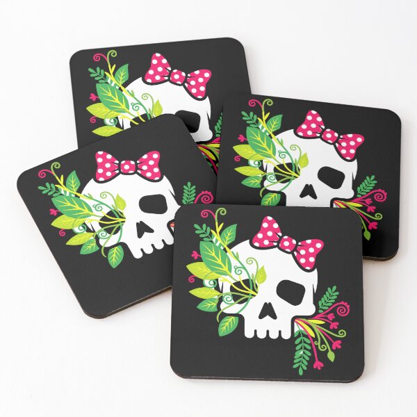 Item preview, Overgrown Floral Skull with Pink Bow - Spooky Cute Nature Art designed and sold by BRU Design.