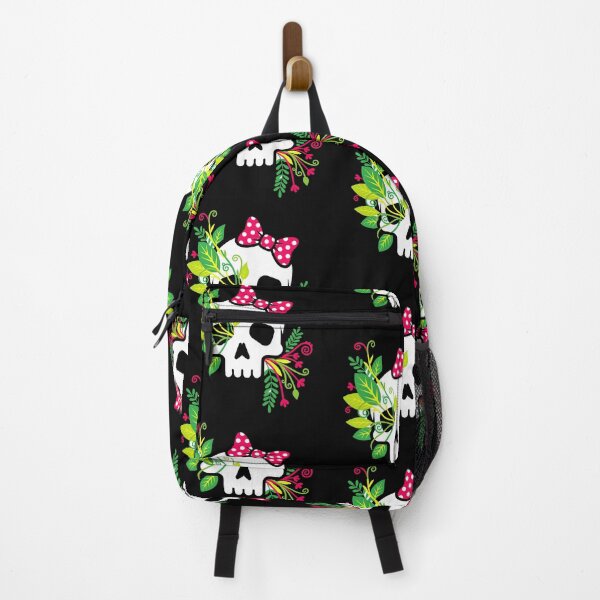 Item preview, Overgrown Floral Skull with Pink Bow - Spooky Cute Nature Art designed and sold by BRU Design.