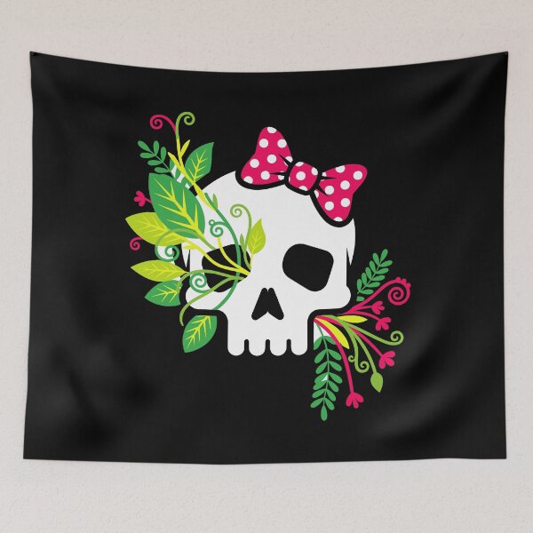 Item preview, Overgrown Floral Skull with Pink Bow - Spooky Cute Nature Art designed and sold by BRU Design.