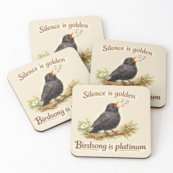 Item preview, Silence is Golden Birdsong is Platinum Singing Blackbird Wildlife Illustration designed and sold by ChirpInc.