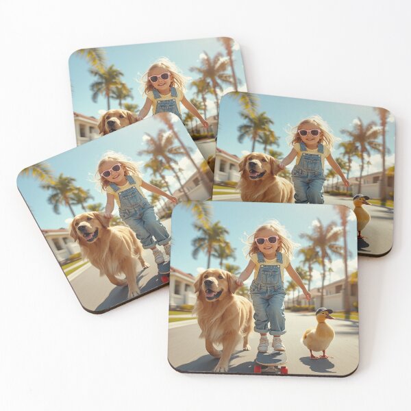 Item preview, Skate Girl & Golden Retriever – Cute Tropical Street Adventure designed and sold by Mitaudesign.