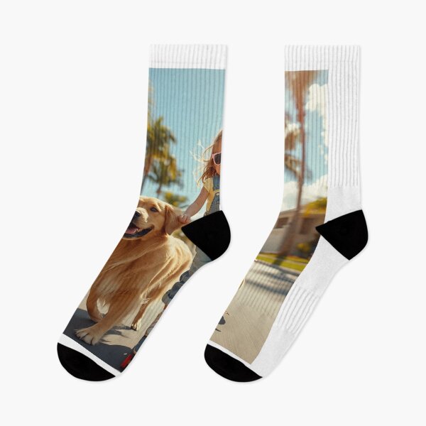 Item preview, Skate Girl & Golden Retriever – Cute Tropical Street Adventure designed and sold by Mitaudesign.