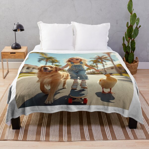Item preview, Skate Girl & Golden Retriever – Cute Tropical Street Adventure designed and sold by Mitaudesign.