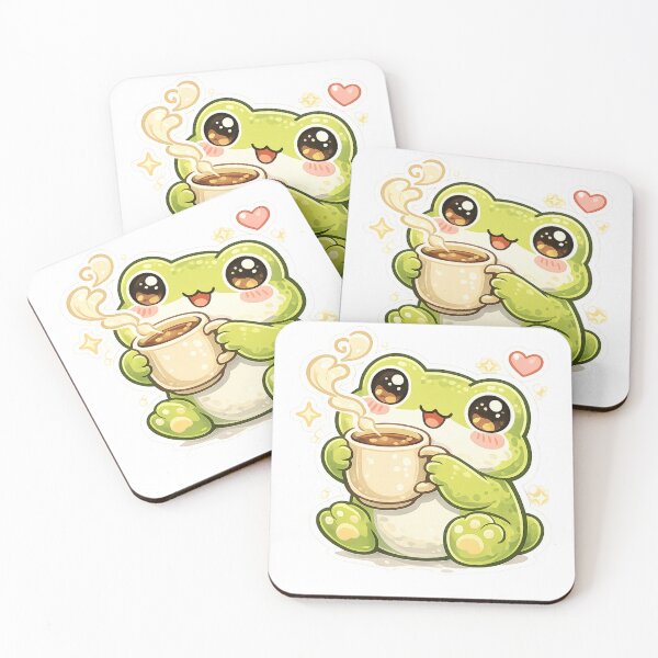 Item preview, Cute Frog Drinking Coffee Kawaii Cartoon – Funny Coffee Lover Frog Sticker & T-Shirt Design designed and sold by Dasts Cart.