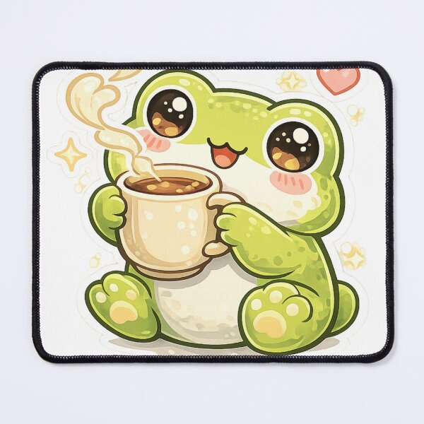 Item preview, Cute Frog Drinking Coffee Kawaii Cartoon – Funny Coffee Lover Frog Sticker & T-Shirt Design designed and sold by Dasts Cart.