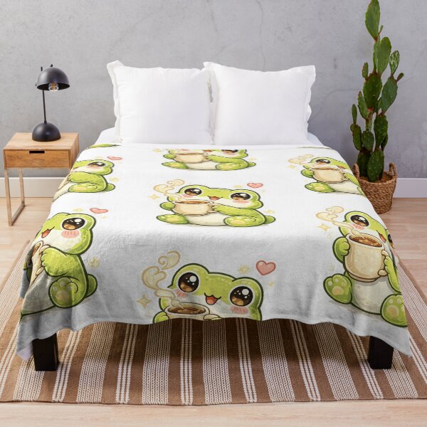 Item preview, Cute Frog Drinking Coffee Kawaii Cartoon – Funny Coffee Lover Frog Sticker & T-Shirt Design designed and sold by Dasts Cart.