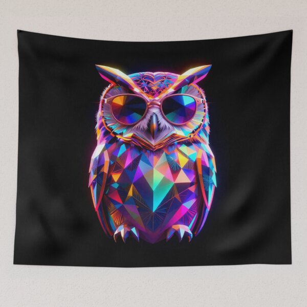 Item preview, Neon Geometric Owl with Sunglasses – Colorful Polygon Animal Art designed and sold by AnimalAirtistry.