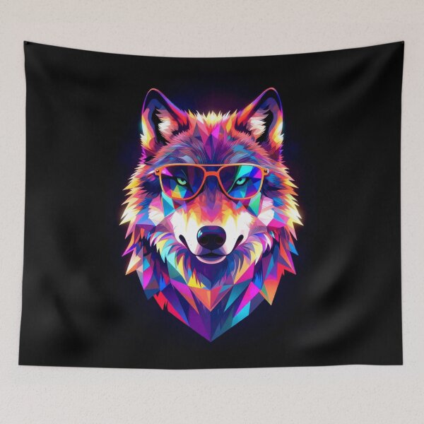 Item preview, Neon Geometric Wolf with Sunglasses – Cyberpunk Polygon Animal Art designed and sold by AnimalAirtistry.