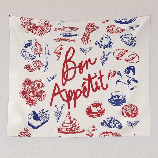Item preview, Bon Appetit Seafood and French Bread Handdrawn Gourmet Food Illustration designed and sold by MaiZephyr.