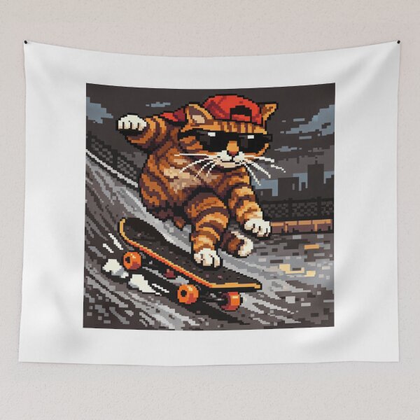 Item preview, Cool Pixel Skateboarding Cat Retro Style designed and sold by MonoMelody.