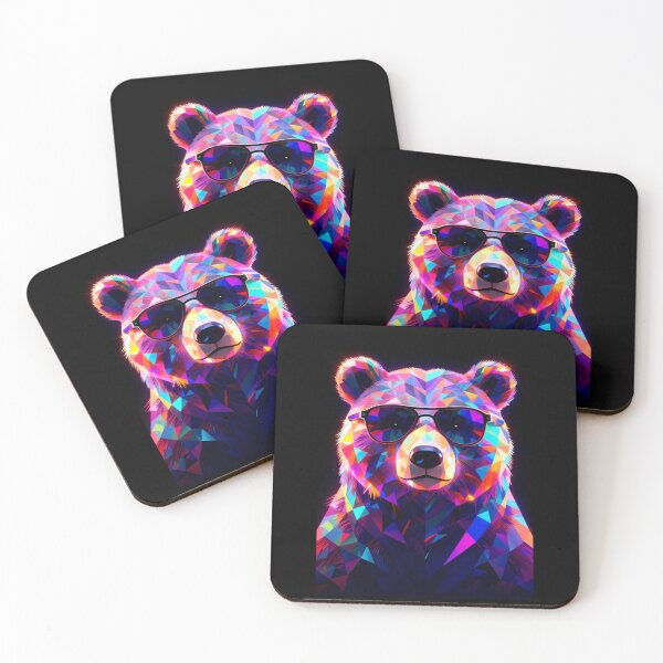 Item preview, Neon Geometric Bear with Sunglasses – Colorful Cyberpunk Animal Art designed and sold by AnimalAirtistry.