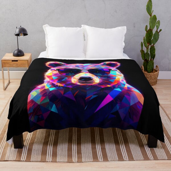 Item preview, Neon Geometric Bear with Sunglasses – Colorful Cyberpunk Animal Art designed and sold by AnimalAirtistry.