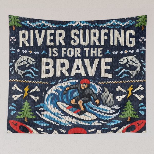 Item preview, River Surfing Is For The Brave Courage Saying Knitting Pattern designed and sold by Mauswohn.