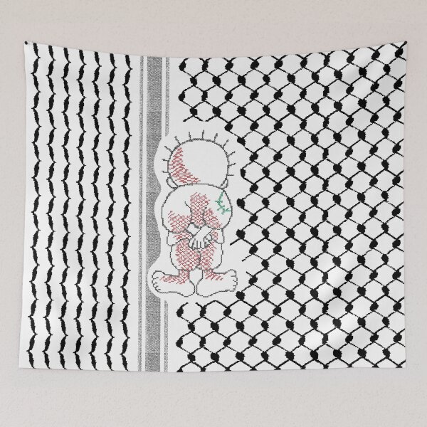 Item preview, Palestinian Handalah Tatreez Embroidery Palestine Freedom Kufiya Keffiyeh Pattern - blk designed and sold by Hurriyyatee.