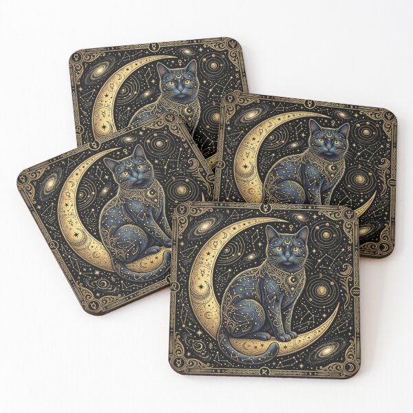 Item preview, The Star-Gazer: Navy & Gold Tarot Feline designed and sold by radhikakgarg14.