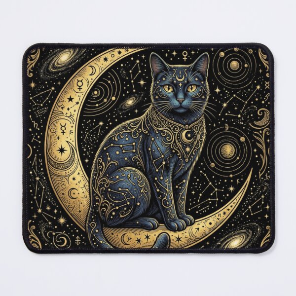Item preview, The Star-Gazer: Navy & Gold Tarot Feline designed and sold by radhikakgarg14.