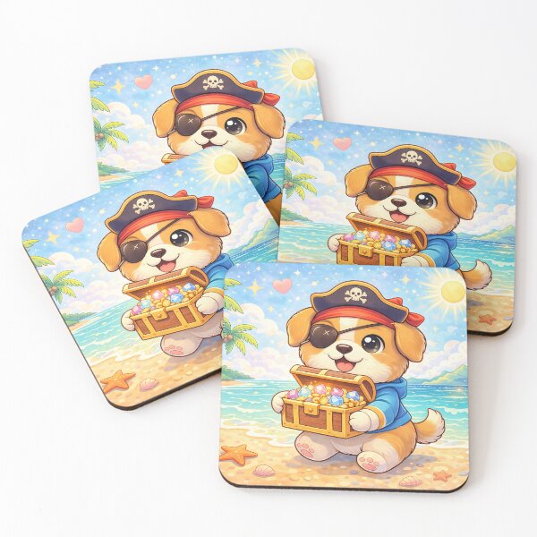 Item preview, Cute Pirate Puppy with Treasure Chest | Kawaii Dog Adventure Cartoon Illustration designed and sold by Furfolkz.
