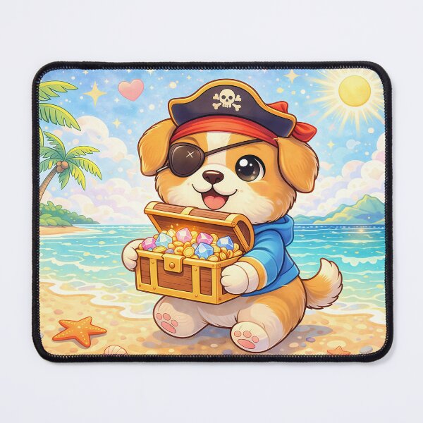 Item preview, Cute Pirate Puppy with Treasure Chest | Kawaii Dog Adventure Cartoon Illustration designed and sold by Furfolkz.