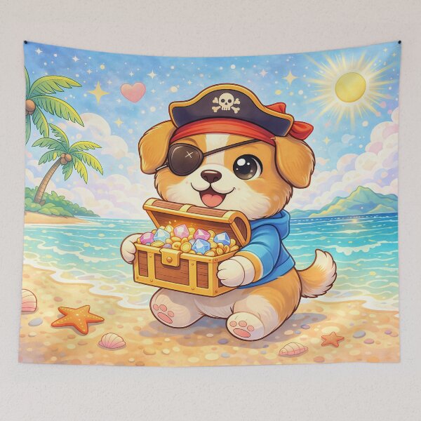 Item preview, Cute Pirate Puppy with Treasure Chest | Kawaii Dog Adventure Cartoon Illustration designed and sold by Furfolkz.