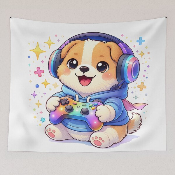 Item preview, Cute Gamer Puppy with Controller | Kawaii Gaming Dog Cartoon Illustration designed and sold by Furfolkz.