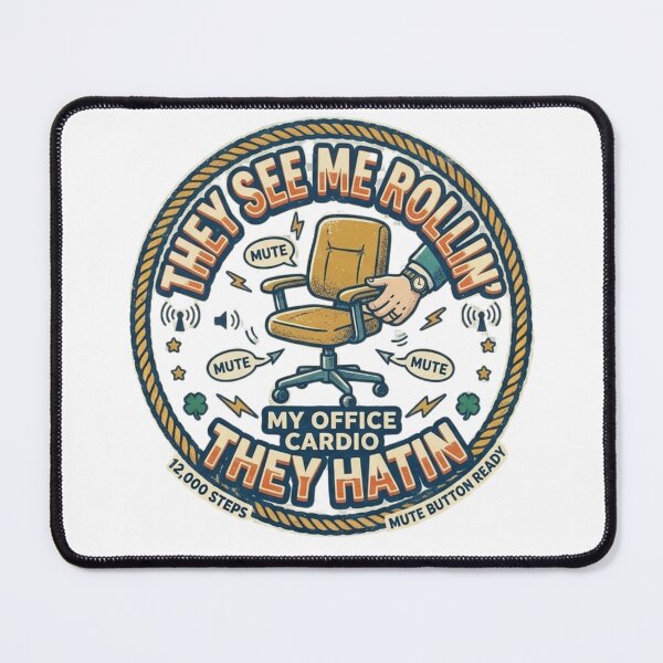 Item preview, They See Me Rollin' Funny Office Chair Cardio Meme Badge designed and sold by Wear Sculpt.