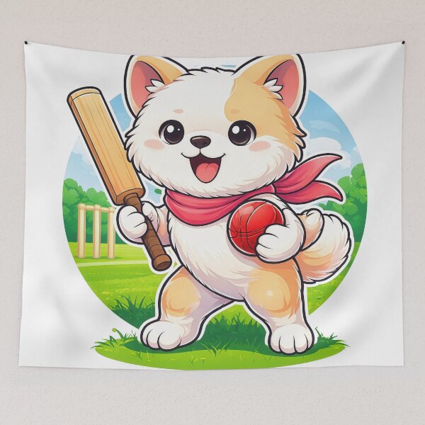 Item preview, Cute Cricket Puppy Player | Kawaii Dog Sports Cartoon Illustration designed and sold by Furfolkz.