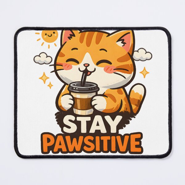 Item preview, Cute Cat Drinking Coffee – Stay Pawsitive designed and sold by jahiggin.