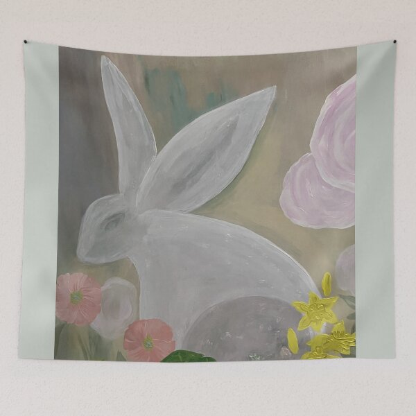 Item preview, Whimsical Rabbit & Flowers – Cottagecore Animal Art designed and sold by PeridotGypsy.