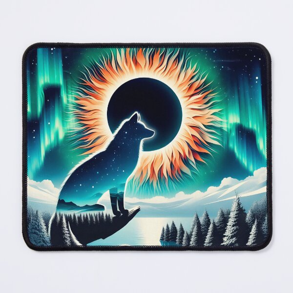 Item preview, Aurora Borealis Eclipse and Fox, Ai Generated Art designed and sold by ACC .