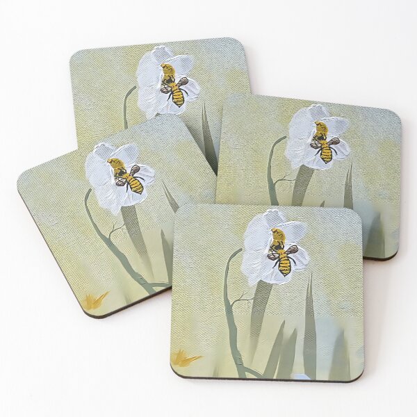 Item preview, Impressionistic Bee on White Blossom – Soft Wildflower Meadow Art designed and sold by PeridotGypsy.