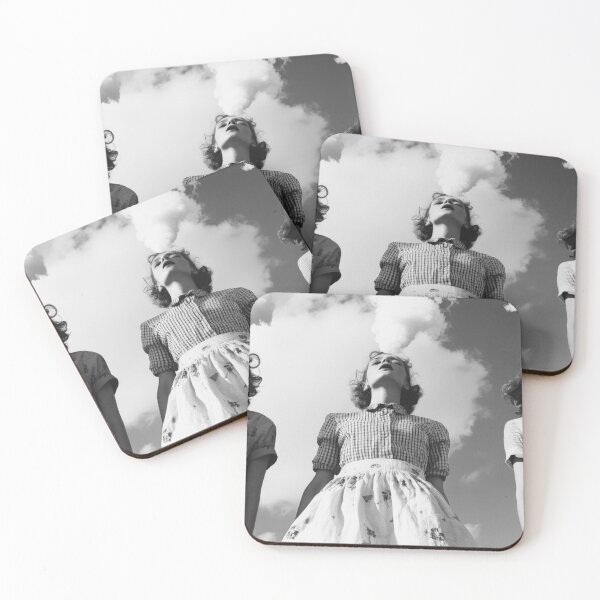 Item preview, Smoke show, vintage women smoking cigarettes and exhaling black and white photograph poster art print designed and sold by Astrid Arkhangelsky.