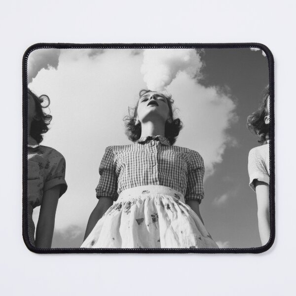 Item preview, Smoke show, vintage women smoking cigarettes and exhaling black and white photograph poster art print designed and sold by Astrid Arkhangelsky.