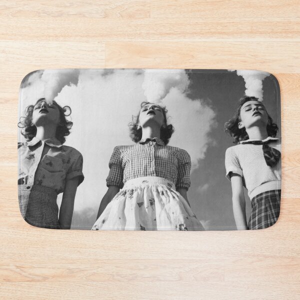 Item preview, Smoke show, vintage women smoking cigarettes and exhaling black and white photograph poster art print designed and sold by Astrid Arkhangelsky.