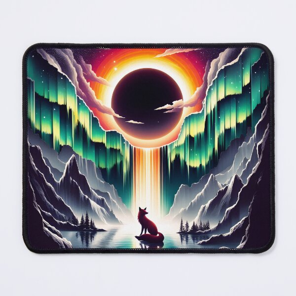 Item preview, Aurora Borealis Eclipse and Fox, Ai Generated Art designed and sold by ACC .