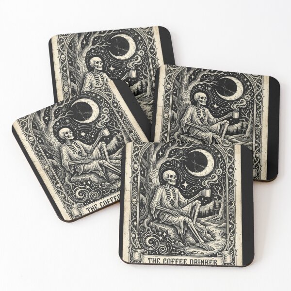Item preview, The Late Night Tarot Skeleton Coffee Gothic Tarot Card Design designed and sold by Stickersdevelop.