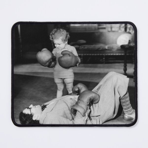 Item preview, TKO, vintage little girl knocks out her father, funny girl power black and white photograph poster art print designed and sold by Astrid Arkhangelsky.