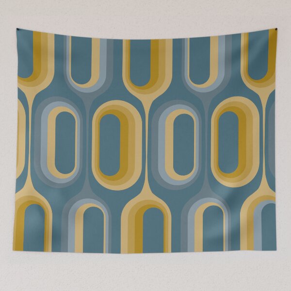 Item preview, Mid Century Modern Retro 70s - Dusty Blue and Mustard Green designed and sold by JMgraphic.