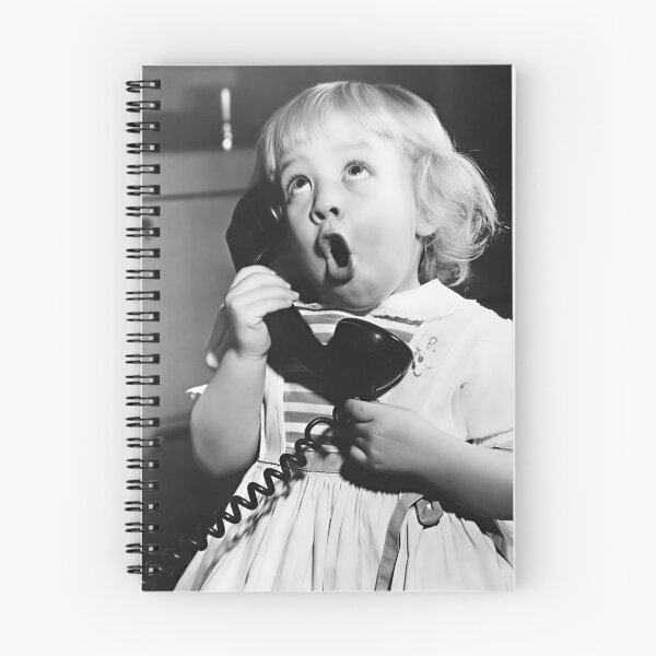 Item preview, Humorous telephone game, funny little girl blabbing on the telephone vintage black and white photograph poster art print designed and sold by Astrid Arkhangelsky.