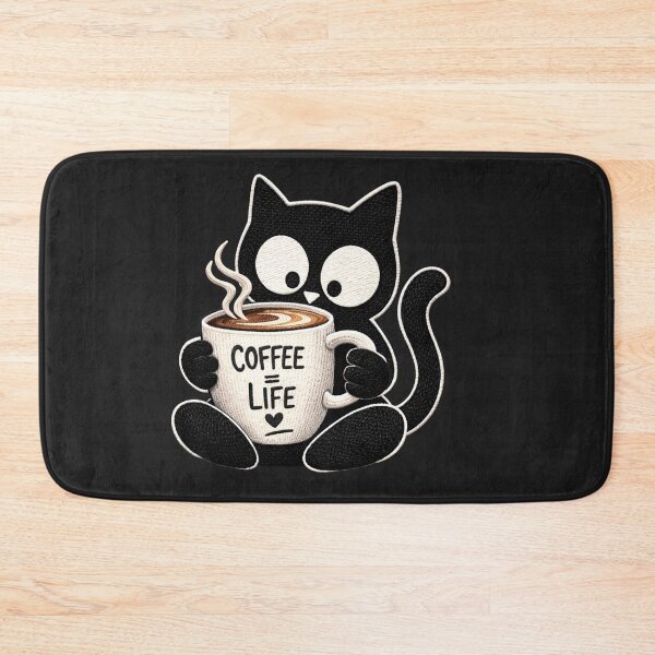 Item preview, Minimal Black Cat Drinking Coffee – Cute Embroidered Silhouette Cat Coffee Lover Aesthetic Design designed and sold by ColorSplash123.