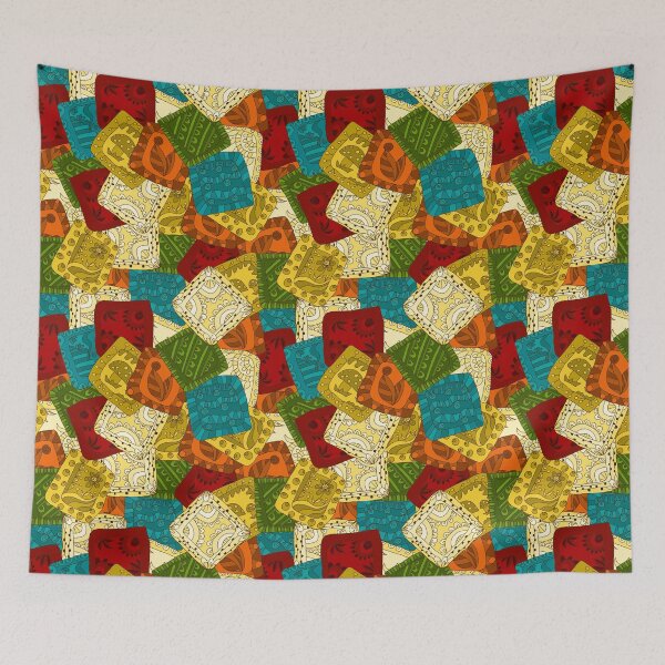 Item preview, Colorful Patchwork Pattern – Folk Textile Quilt Design designed and sold by AlisaArtDecor.
