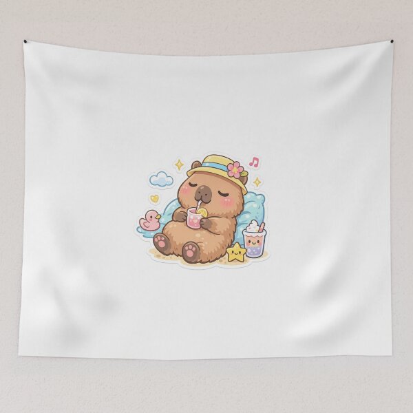 Item preview, Cute Relaxing Capybara Kawaii Sticker – Pastel Aesthetic Chill Capybara Cartoon Illustration designed and sold by ArtWaveStudio8.