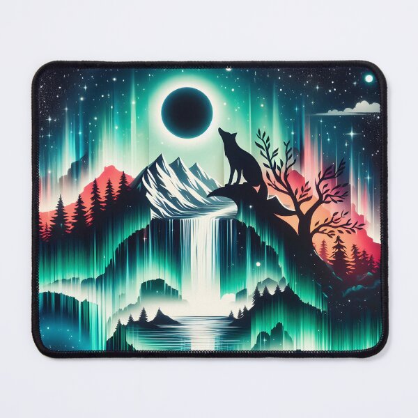 Item preview, Aurora Borealis Eclipse and Fox, Ai Generated Art designed and sold by ACC .
