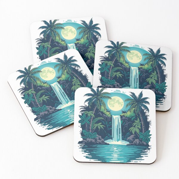 Item preview, Moonlit Waterfall in Tropical Jungle – Glowing Nature T-Shirt Design designed and sold by Mitaudesign.