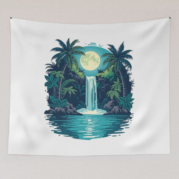 Item preview, Moonlit Waterfall in Tropical Jungle – Glowing Nature T-Shirt Design designed and sold by Mitaudesign.