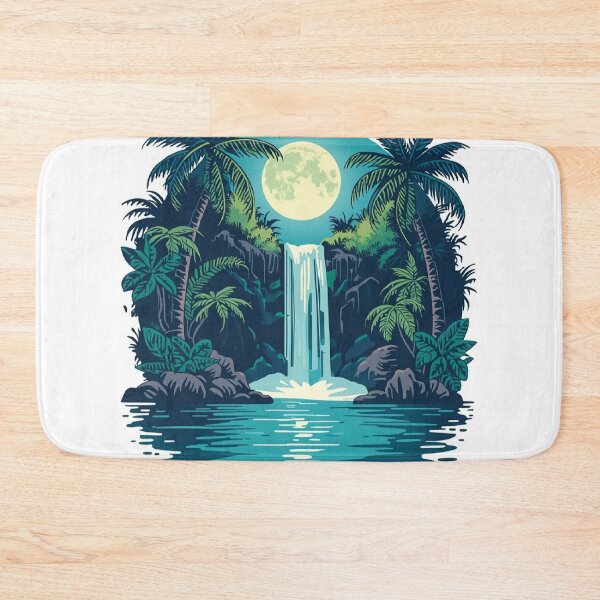Item preview, Moonlit Waterfall in Tropical Jungle – Glowing Nature T-Shirt Design designed and sold by Mitaudesign.
