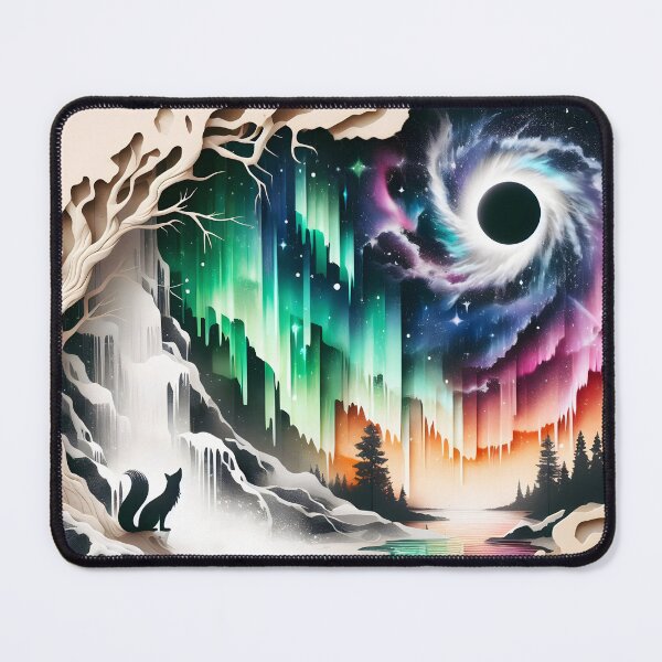 Item preview, Aurora Borealis Eclipse and Fox, Ai Generated Art designed and sold by ACC .