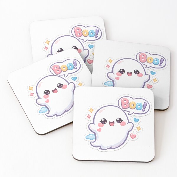 Item preview, Cute Kawaii Ghost Saying Boo – Pastel Halloween Cartoon Sticker designed and sold by ArtWaveStudio8.