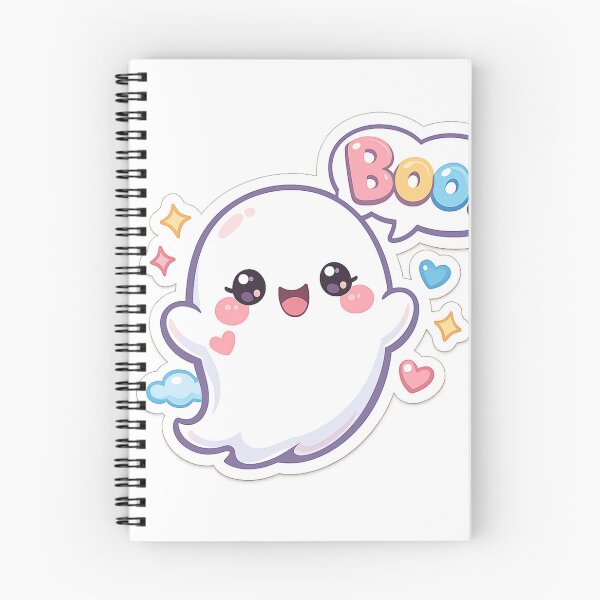 Item preview, Cute Kawaii Ghost Saying Boo – Pastel Halloween Cartoon Sticker designed and sold by ArtWaveStudio8.