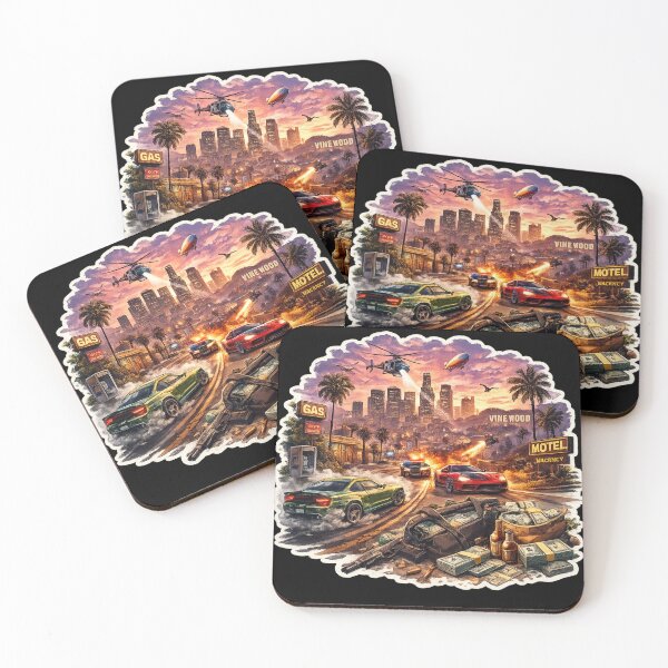 Item preview, Crime City Sunset Chase Retro Gaming Fan Art Illustration designed and sold by Ana Gómez.