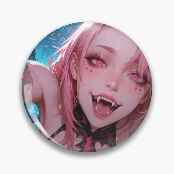 Item preview, Cyberpunk vampire anime waifu with fangs and pink hair designed and sold by Planet Utoppia.